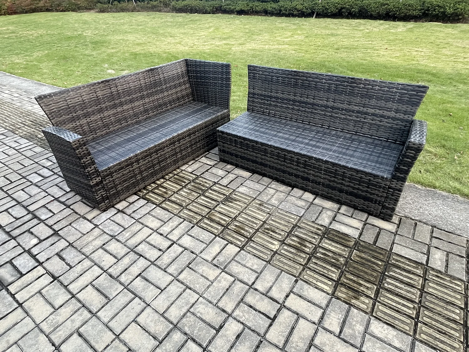 Fimous Outdoor Furniture Garden Dining Set Rattan Corner Sofa Set with 2 Armchairs Big Footstool Dark Grey Mixed