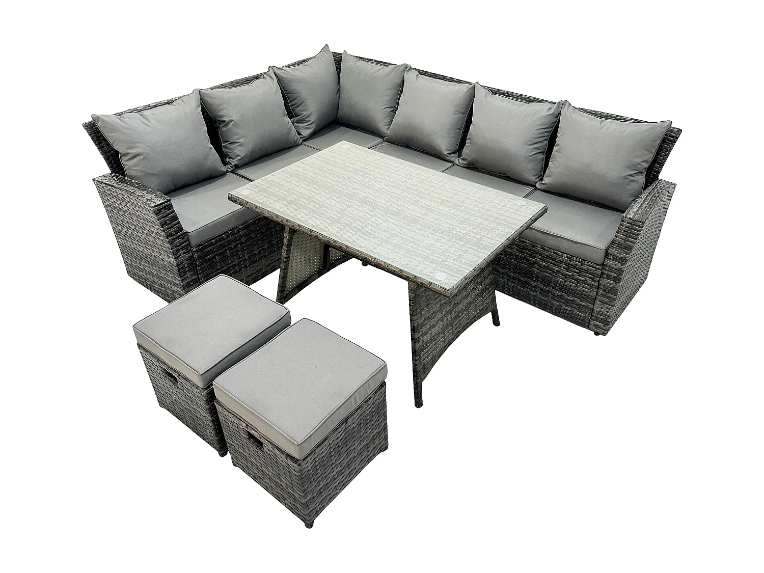 Hoher Rücken Rattan Ecksofa Set Esstisch Gartenmöbel Dunkelgrau gemischt Linke Option