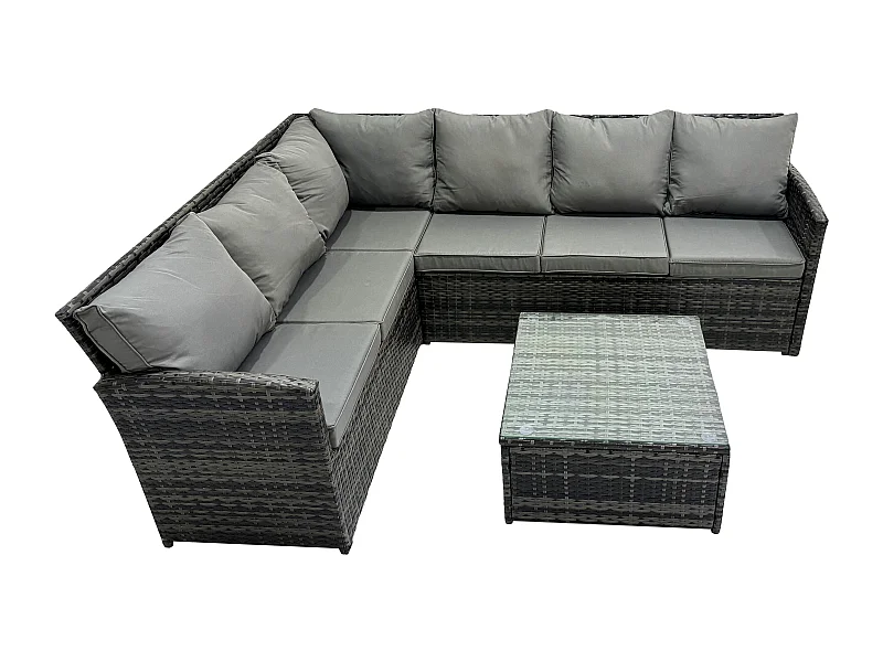 6 Sitzer Rattan Gartenmöbel Set Ecksofa Set aus Polyrattan mit Quadratischer Couchtisch Dunkelgrau gemischt