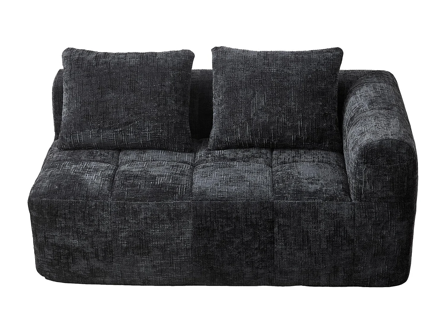 Canapé d'angle 2 places en chenille -  module d'angle - avec poche de rangement latérale - Noir - Parfait pour Salon et Studio