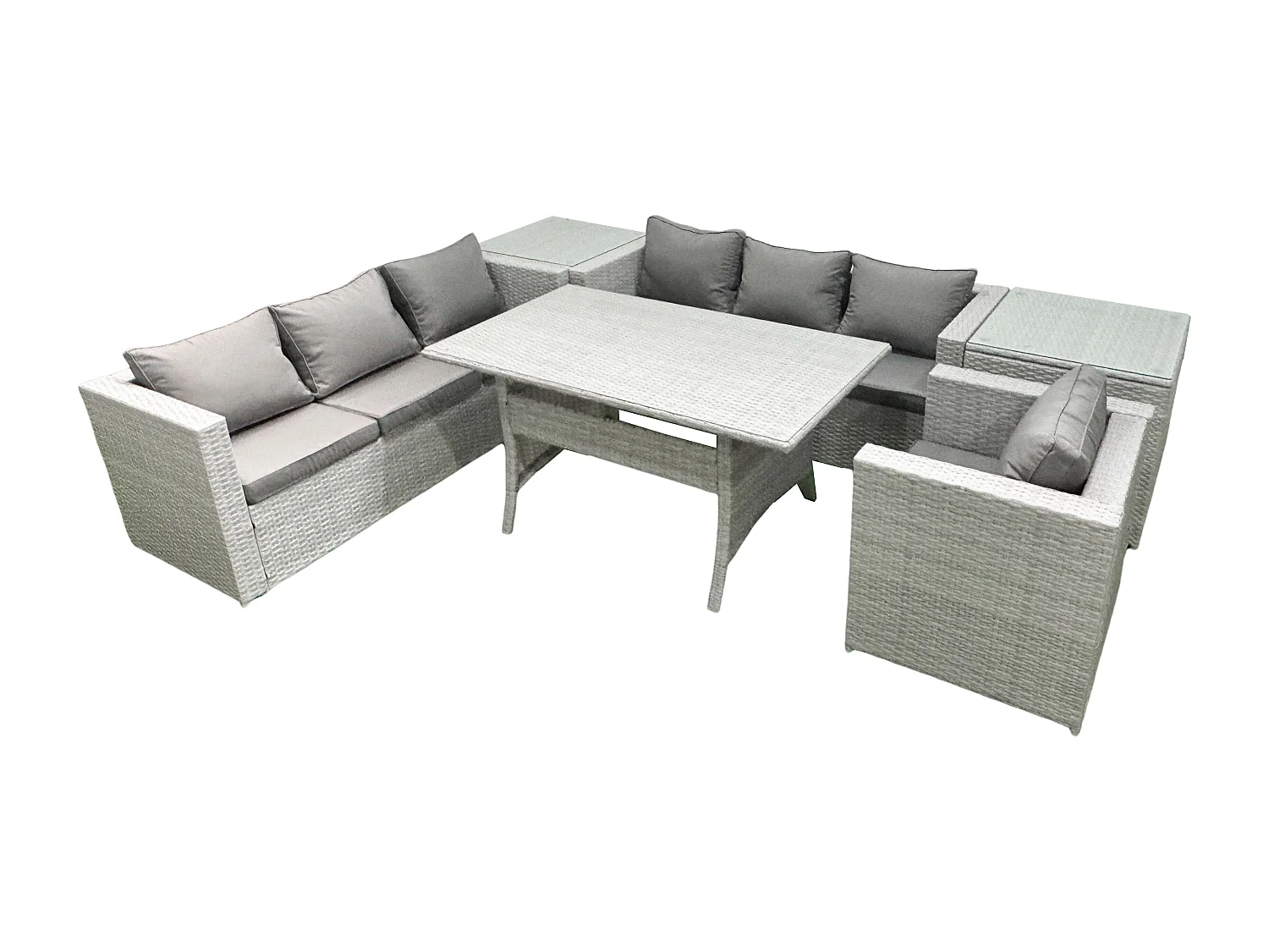 Fimous 6 Pieces Outdoor Rattan Sofa Set with Cushions Patio Garden Furniture Sets with Armchair Dining Table 2 Side Tables