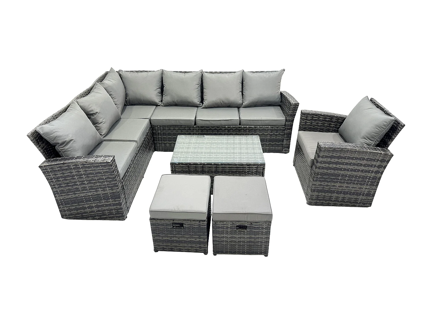 Fimous 9 Seater High Back Rattan Garden Furniture Set Corner Sofa With Oblong Coffee Table Footstool With Chair