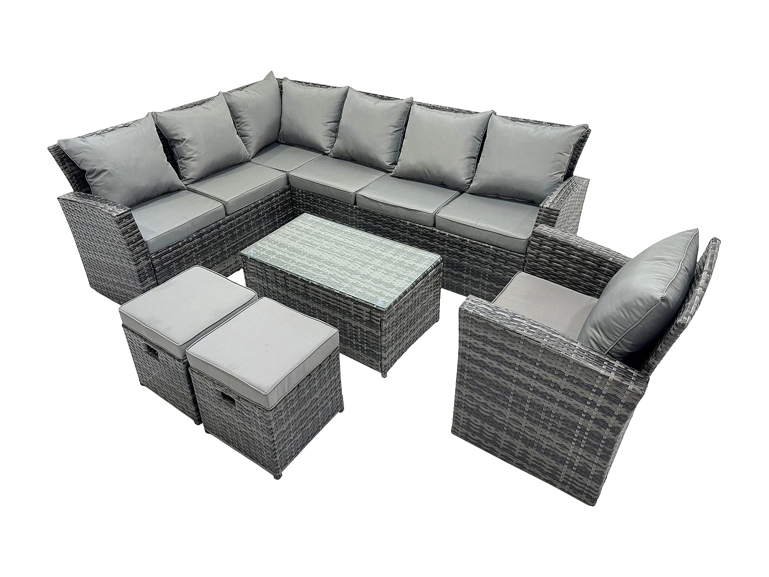 Fimous 9 Seater High Back Rattan Garden Furniture Set Corner Sofa With Oblong Coffee Table Footstool With Chair