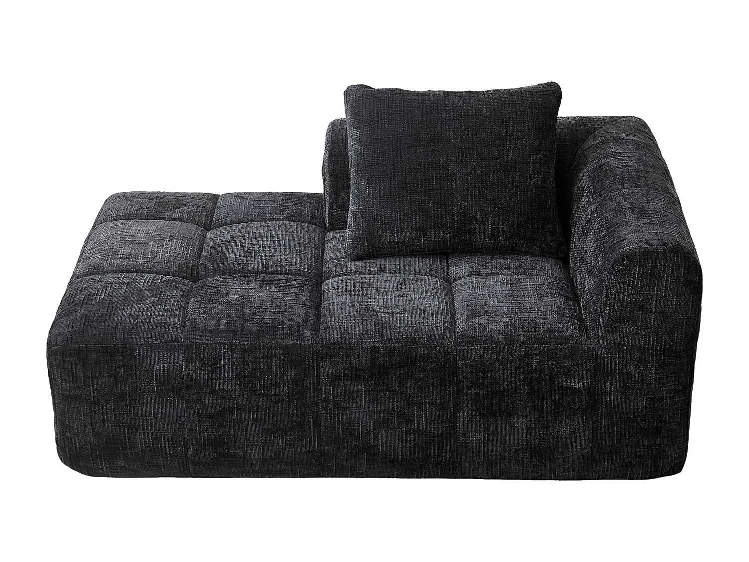 Canapé d'angle 1 places en chenille -  module d'angle - noir - avec poche de rangement latérale - Parfait pour Salon et Studio