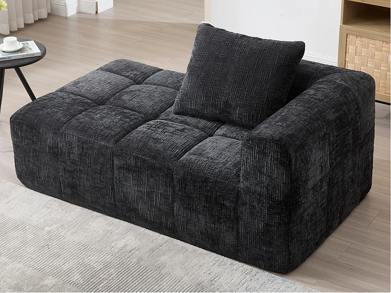 Canapé d'angle 1 places en chenille -  module d'angle - noir - avec poche de rangement latérale - Parfait pour Salon et Studio