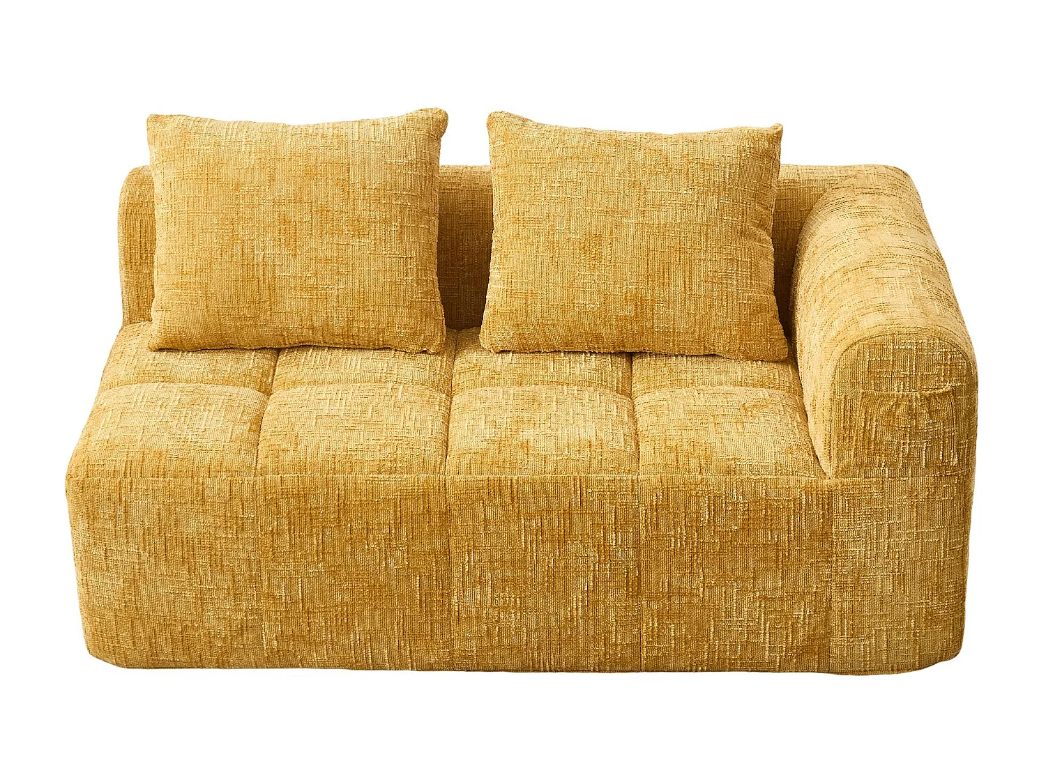 Canapé d'angle 2 places en chenille -  module d'angle - avec poche de rangement latérale - Jaune - Parfait pour Salon et Studio