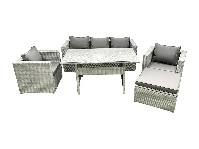 Gartenmöbel-Set aus Rattan mit Sofa Esstisch 2 Sesseln Großer Fußhocker Hellgrau gemischt