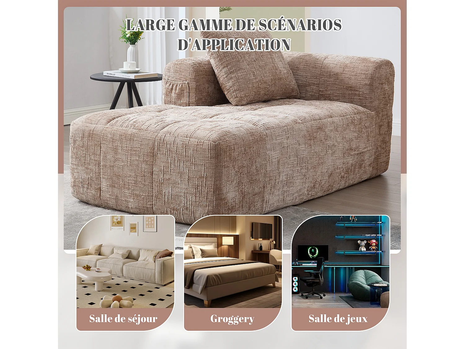 Chenille 1-zits hoekbank - hoekmodule - met opbergvak aan de zijkant - Perfect voor woonkamer en studio