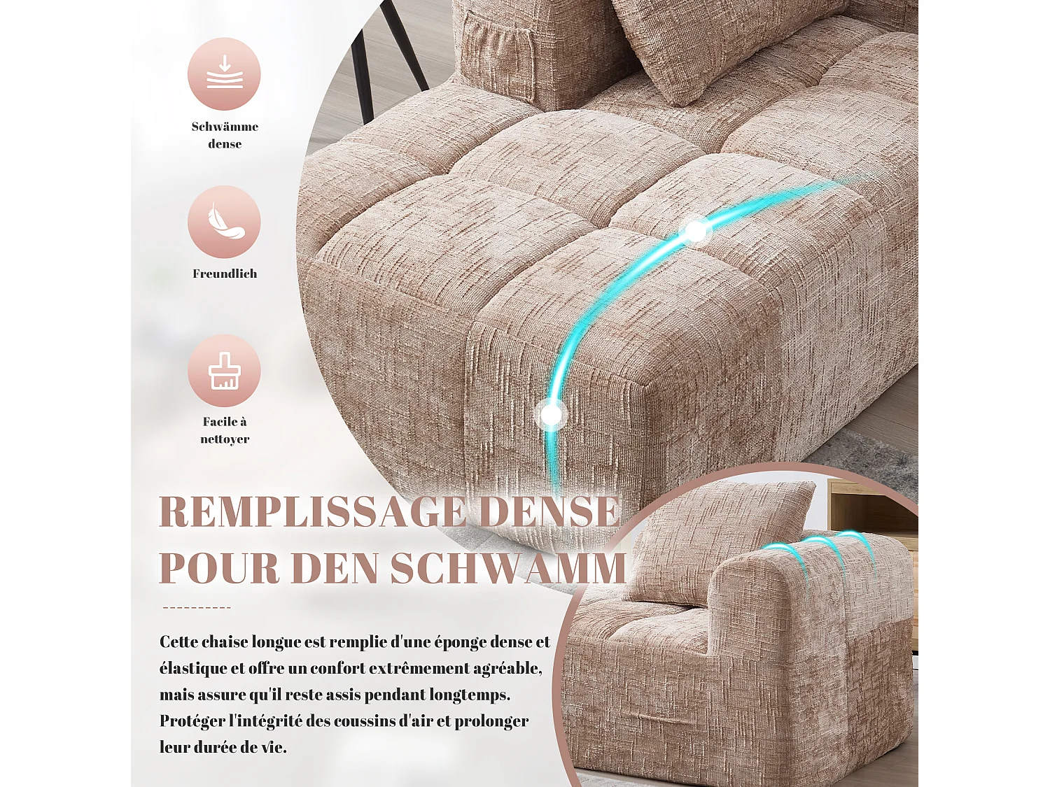 Chenille 1-zits hoekbank - hoekmodule - met opbergvak aan de zijkant - Perfect voor woonkamer en studio