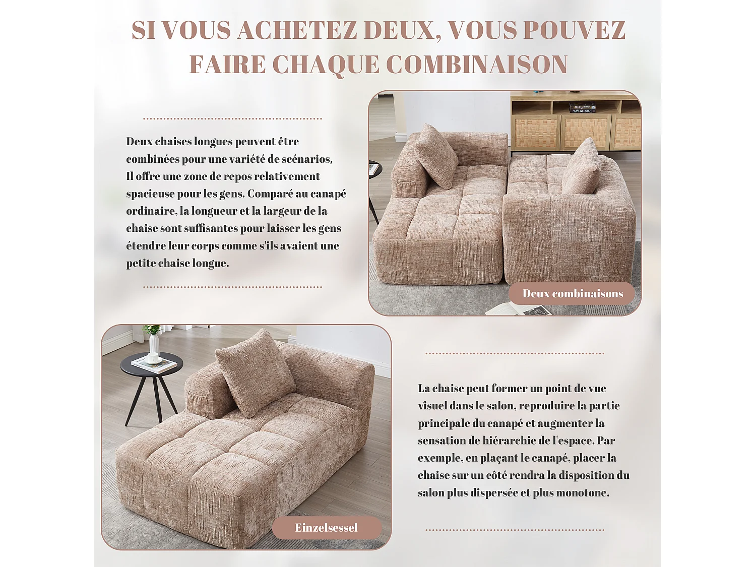 Chenille 1-zits hoekbank - hoekmodule - met opbergvak aan de zijkant - Perfect voor woonkamer en studio