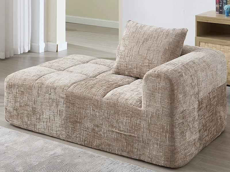 Canapé d'angle 1 places en chenille -  module d'angle - taupe - avec poche de rangement latérale - Parfait pour Salon et Studio