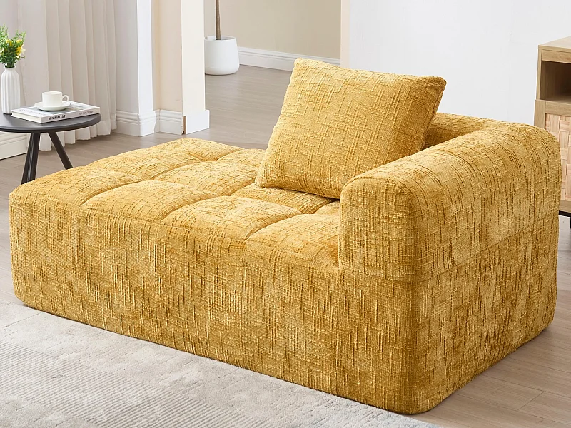 Canapé d'angle 1 places en chenille -  module d'angle - jaune - avec poche de rangement latérale - Parfait pour Salon et Studio