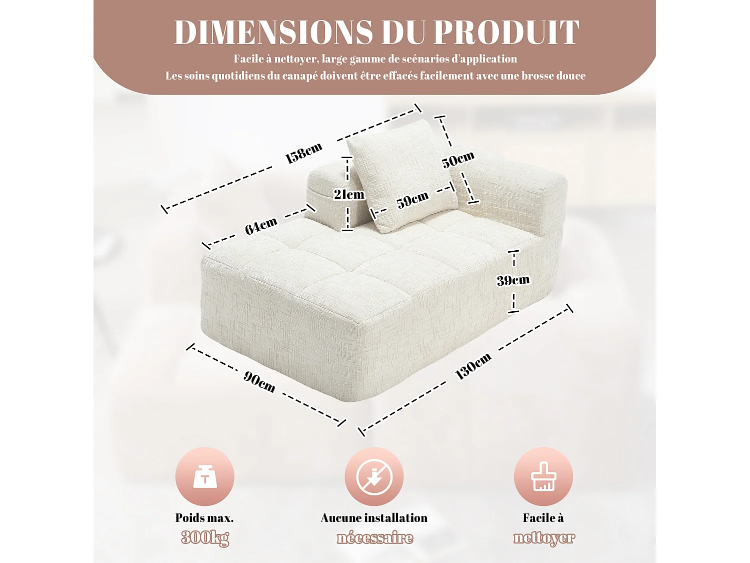 Chenille 1-zits hoekbank - hoekmodule - met opbergvak aan de zijkant - Perfect voor woonkamer en studio