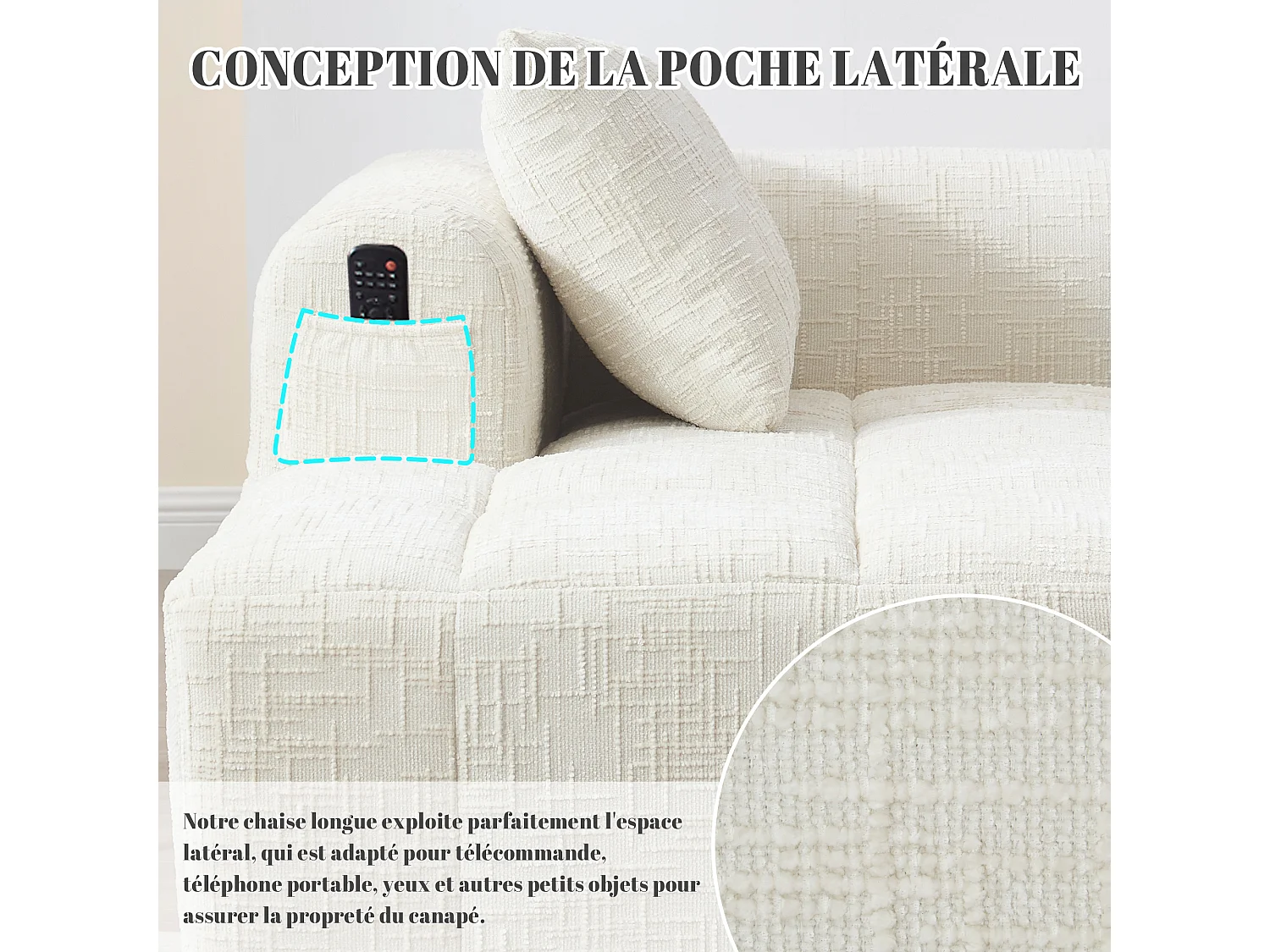 Chenille 1-zits hoekbank - hoekmodule - met opbergvak aan de zijkant - Perfect voor woonkamer en studio