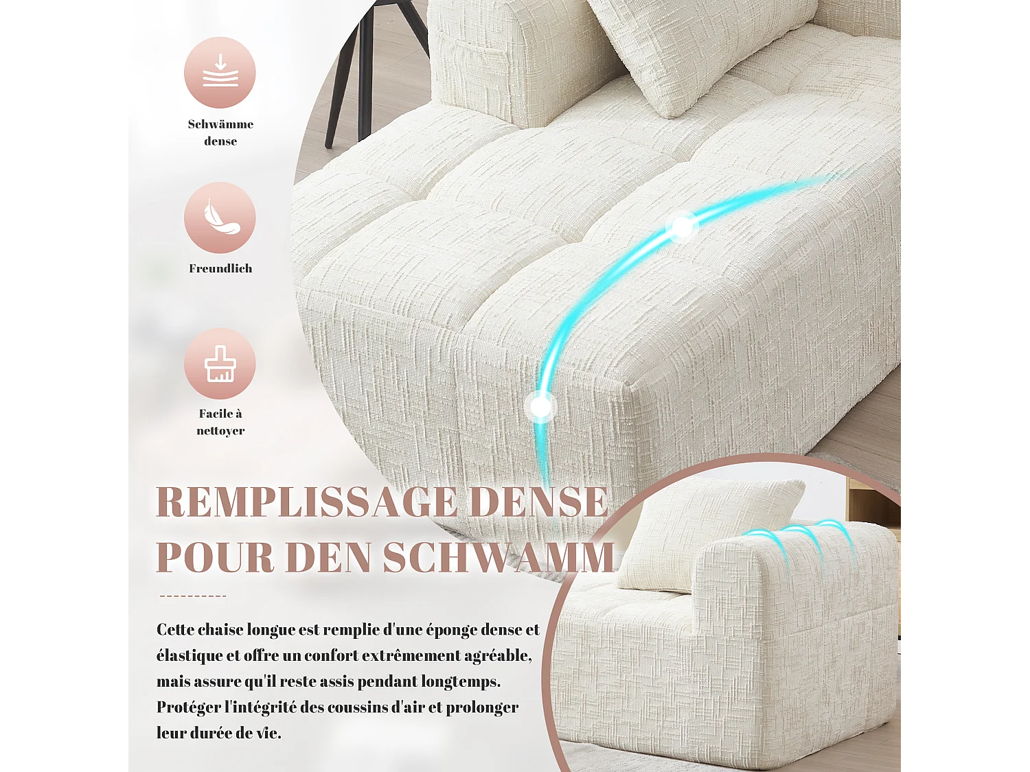 Chenille 1-zits hoekbank - hoekmodule - met opbergvak aan de zijkant - Perfect voor woonkamer en studio