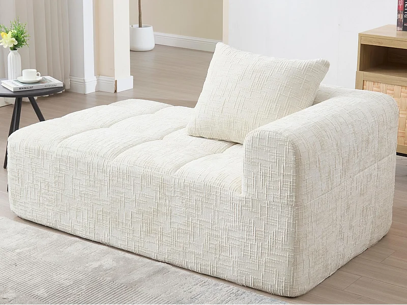 Canapé d'angle 1 places en chenille -  module d'angle - beige - avec poche de rangement latérale - Parfait pour Salon et Studio