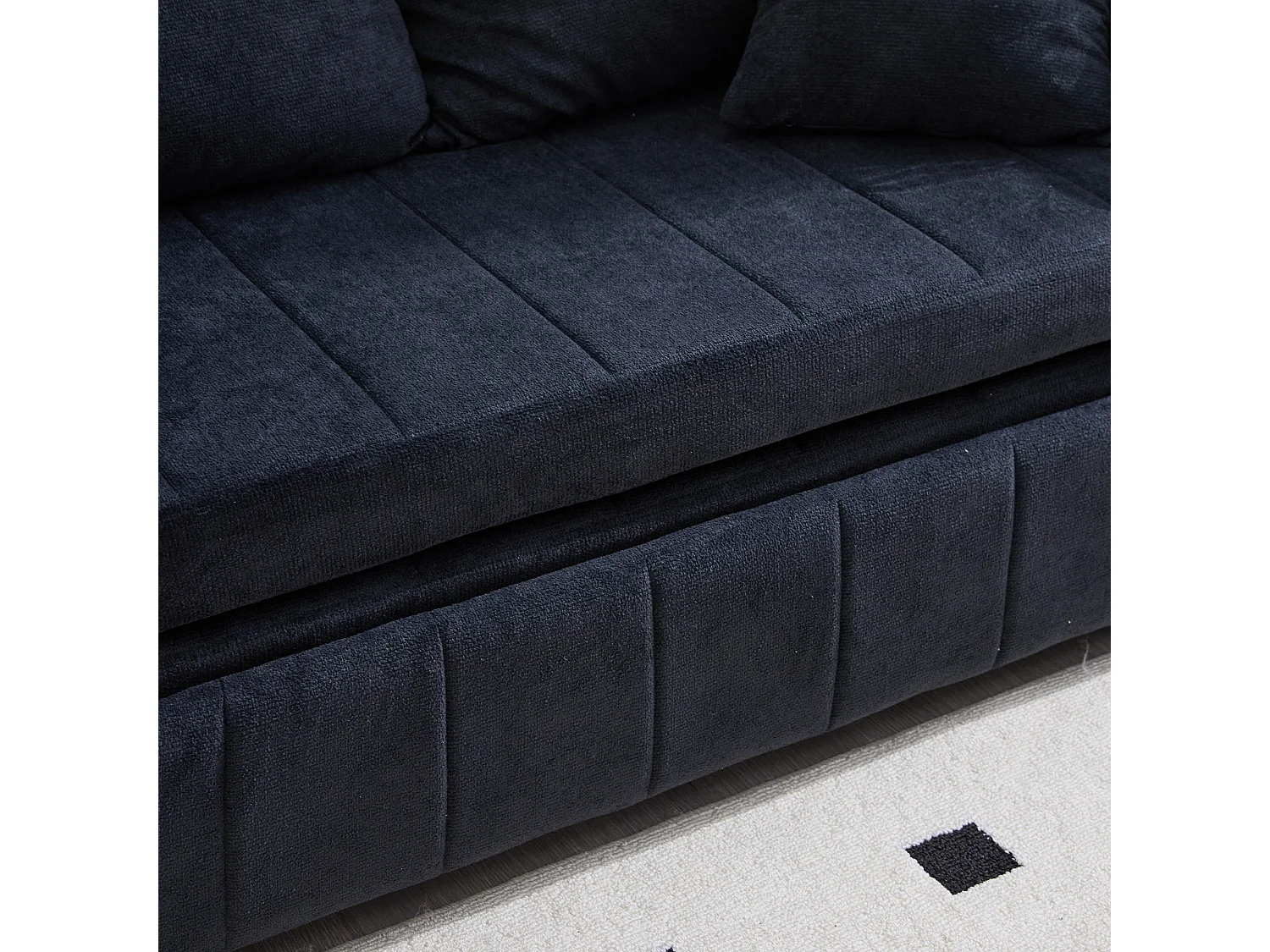 Canapé convertible 2 places en chenille noir - Canapé-lit avec accoudoirs porte-gobelets - port USB intégré - Idéal pour petit espace ou bureau