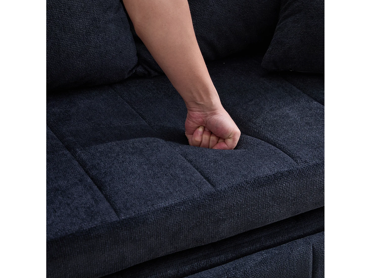 Canapé convertible 2 places en chenille noir - Canapé-lit avec accoudoirs porte-gobelets - port USB intégré - Idéal pour petit espace ou bureau