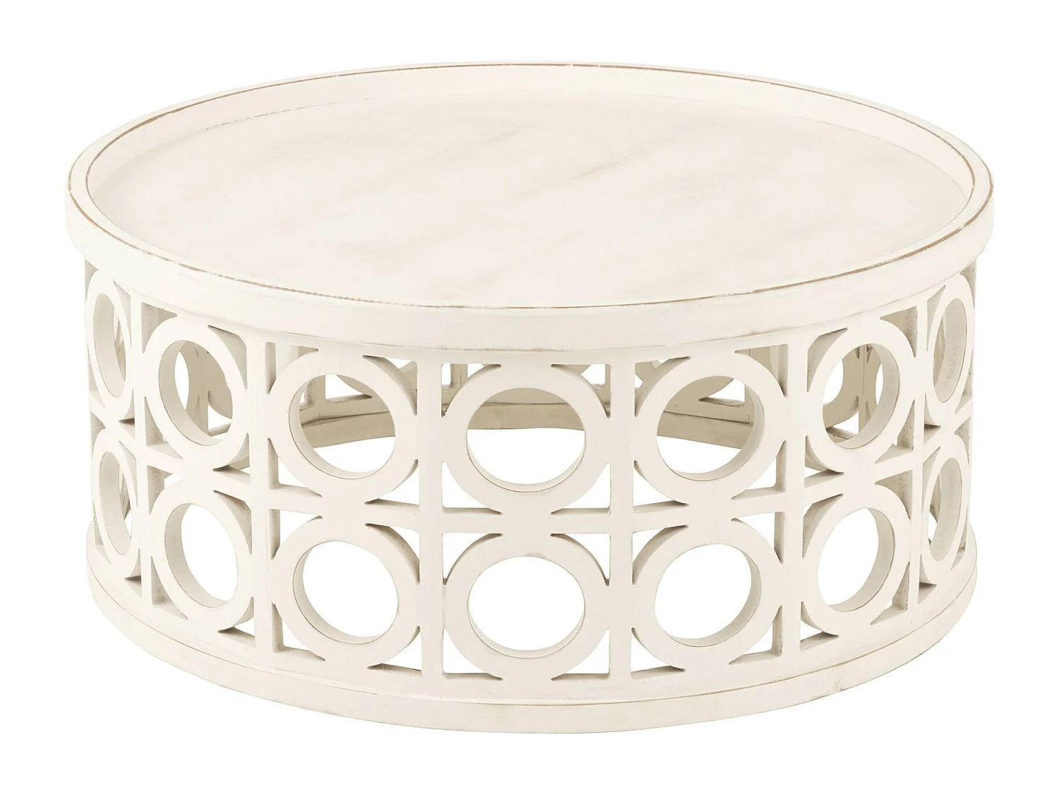 Table basse sculptée blanche en bois esprit contemporain