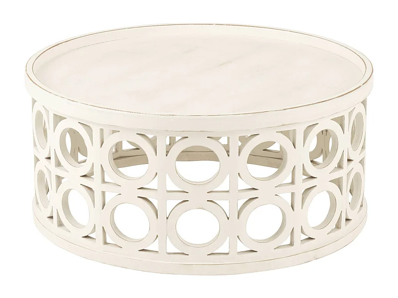 Table basse sculptée blanche en bois esprit contemporain