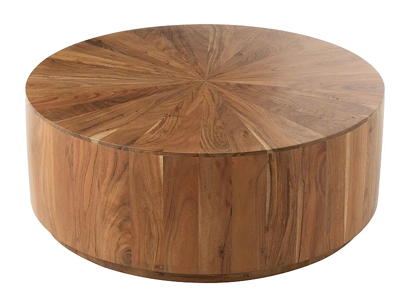 Table basse ronde en bois d'acacia naturel style contemporain