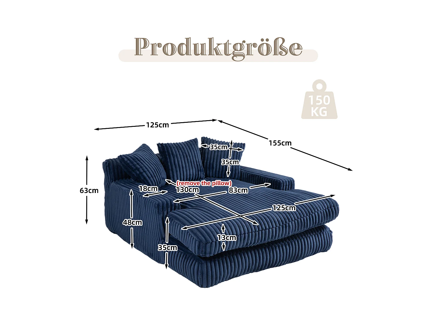 Canapé 2 places velours côtelé bleu - Double assise rembourrée pour confort maximal - Style rétro et accueillant