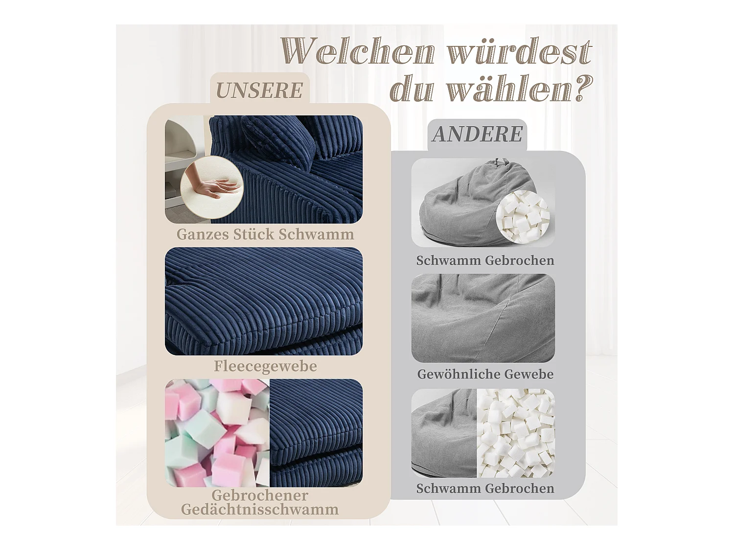 Canapé 2 places velours côtelé bleu - Double assise rembourrée pour confort maximal - Style rétro et accueillant