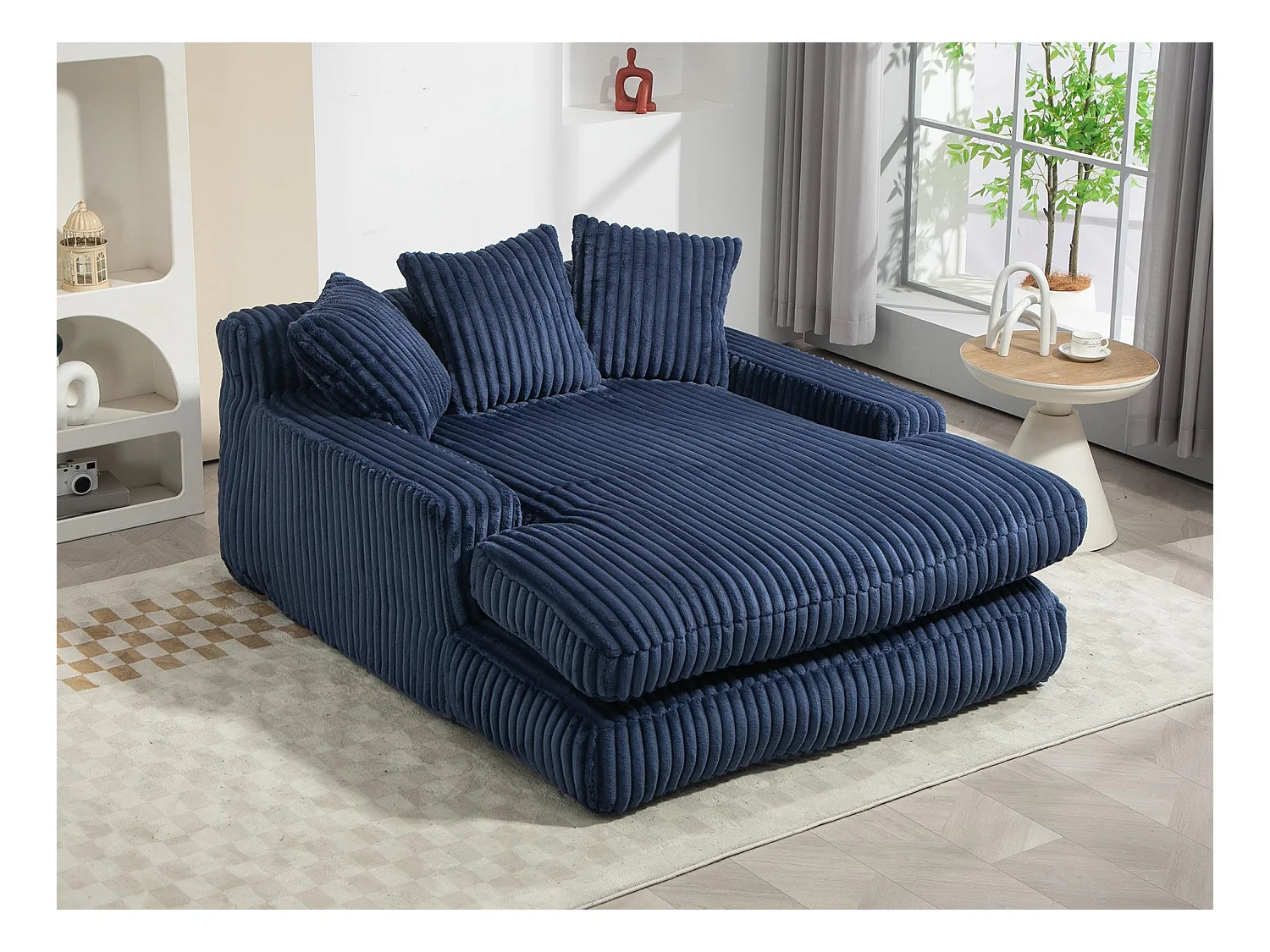 Canapé 2 places velours côtelé bleu - Double assise rembourrée pour confort maximal - Style rétro et accueillant