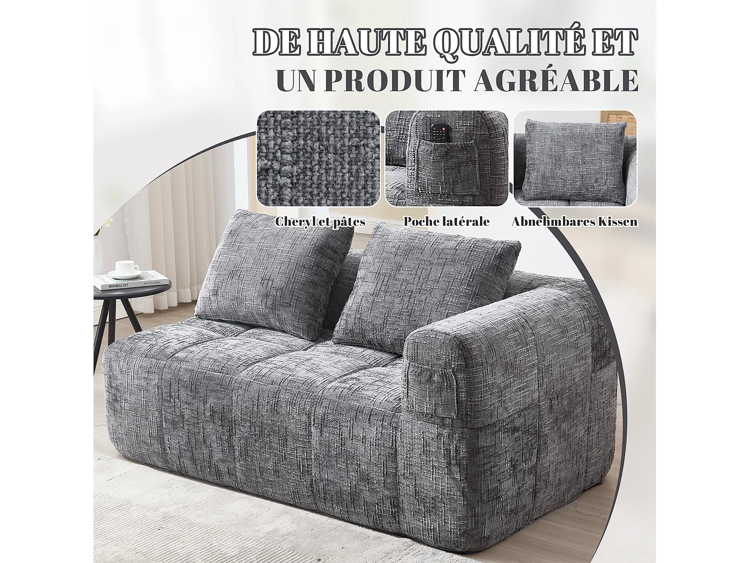 Chenille 2-zits hoekbank - hoekmodule - met opbergvak aan de zijkant - Perfect voor woonkamer en studio