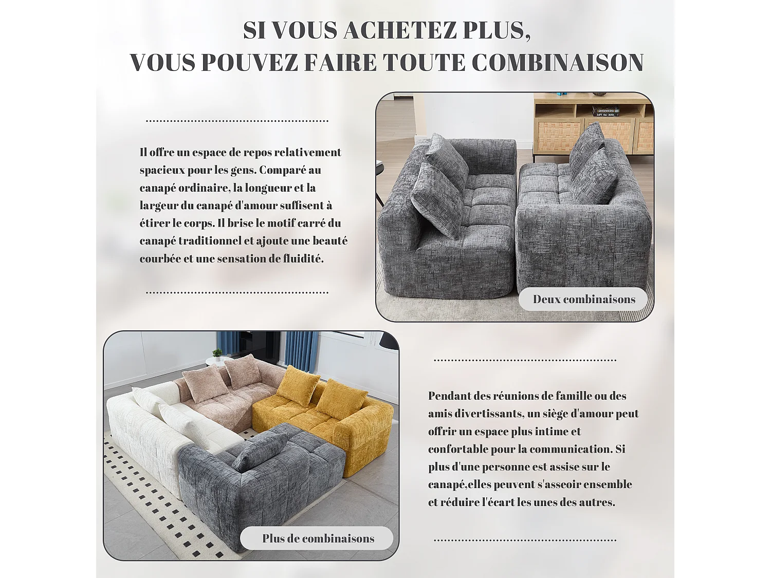 Canapé d'angle 2 places en chenille -  module d'angle - avec poche de rangement latérale -  Gris - Parfait pour Salon et Studio