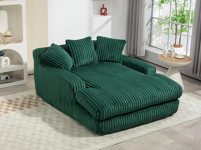 Canapé 2 places velours côtelé vert - Double assise rembourrée pour confort maximal - Style rétro et accueillant