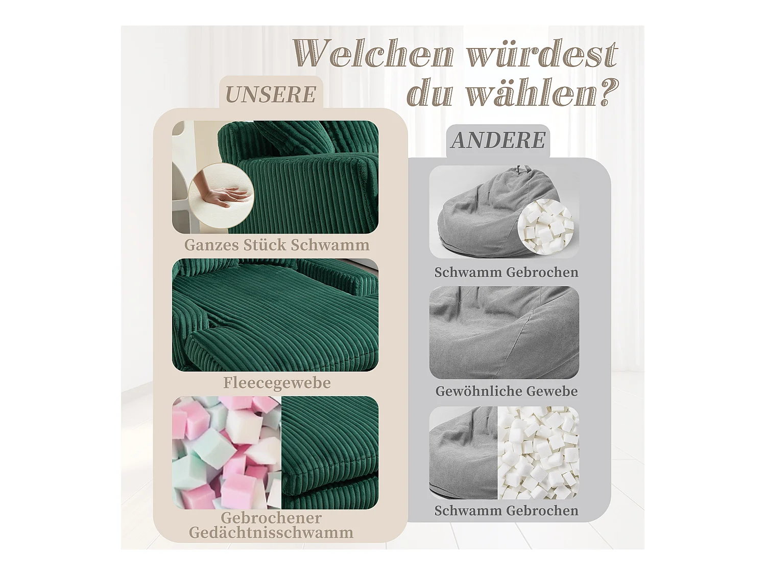 Canapé 2 places velours côtelé vert - Double assise rembourrée pour confort maximal - Style rétro et accueillant