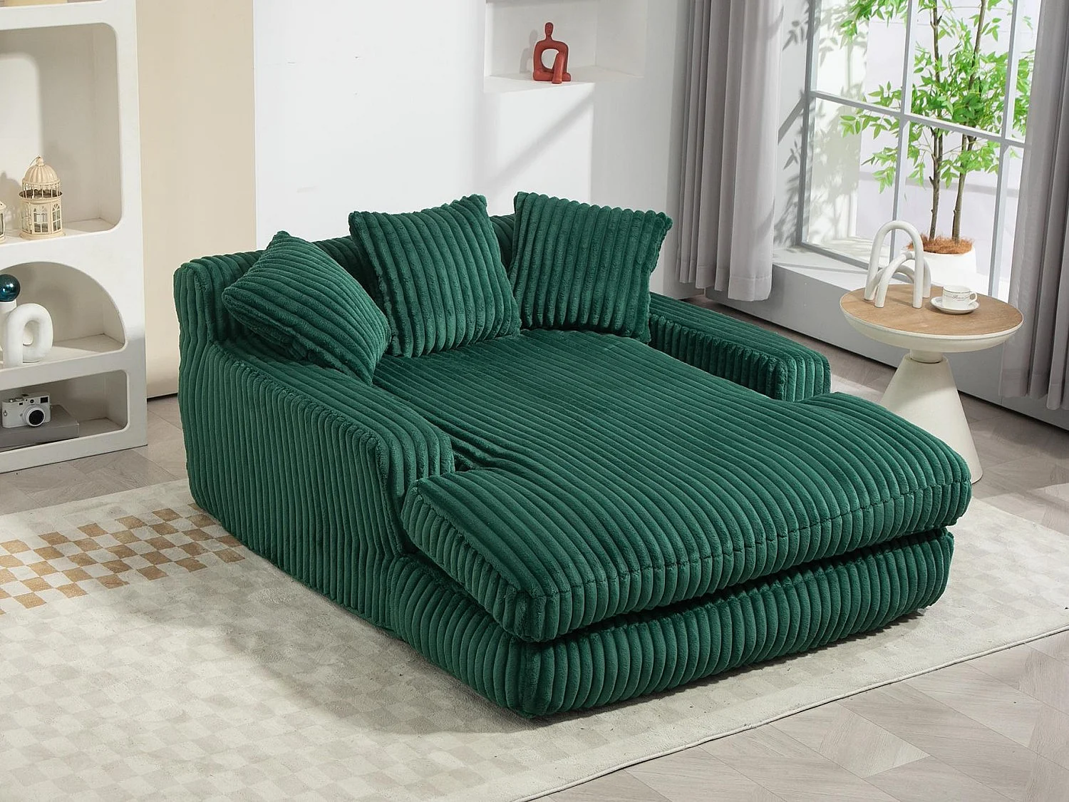 Canapé 2 places velours côtelé vert - Double assise rembourrée pour confort maximal - Style rétro et accueillant