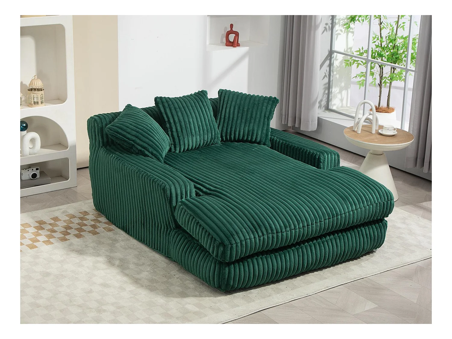 Canapé 2 places velours côtelé vert - Double assise rembourrée pour confort maximal - Style rétro et accueillant