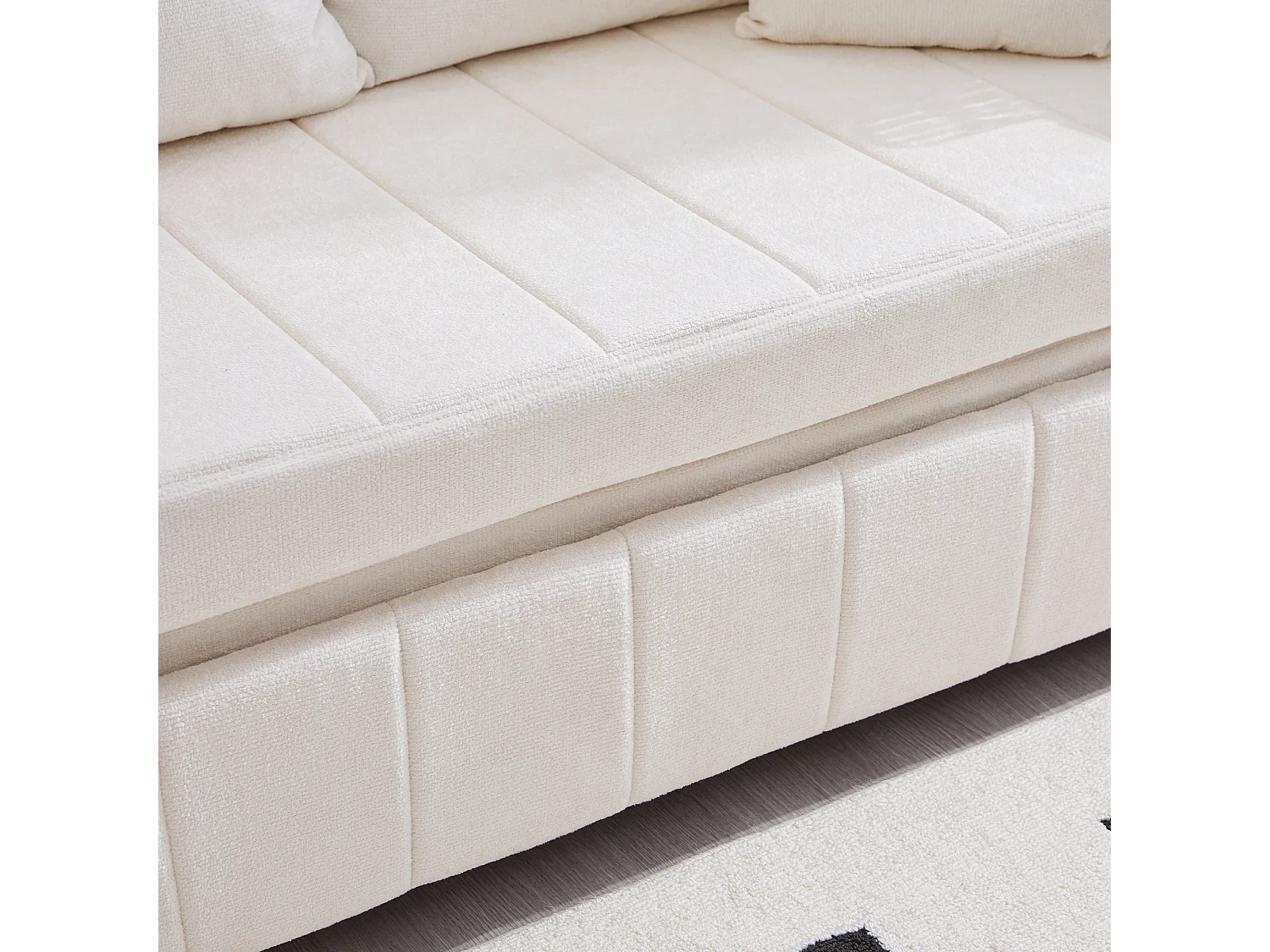 Canapé convertible 2 places en chenille beige - Canapé-lit avec accoudoirs porte-gobelets - port USB intégré - Idéal pour petit espace ou bureau