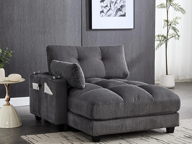 Canapé 1 place modulable en velours  – avec USB et porte‑gobelet – multifonction pour petit espace - 112x140x81cm