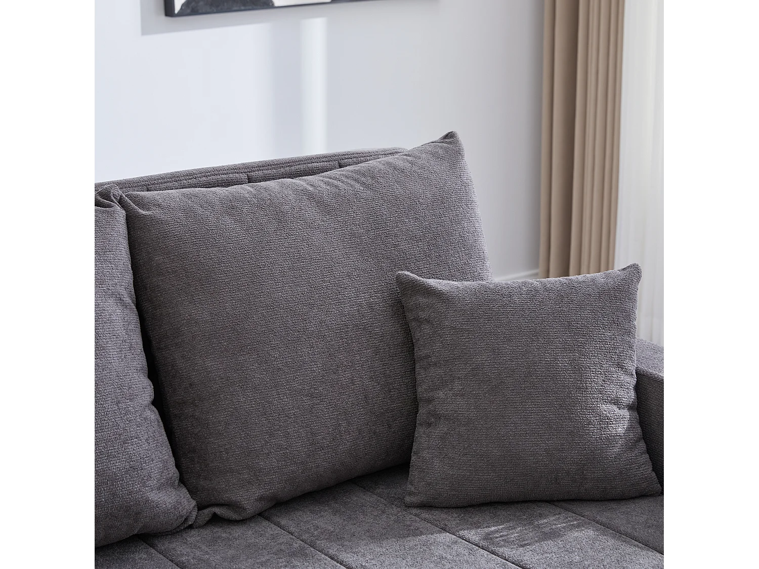 Canapé convertible 2 places en chenille gris - Canapé-lit avec accoudoirs porte-gobelets - port USB intégré - Idéal pour petit espace ou bureau