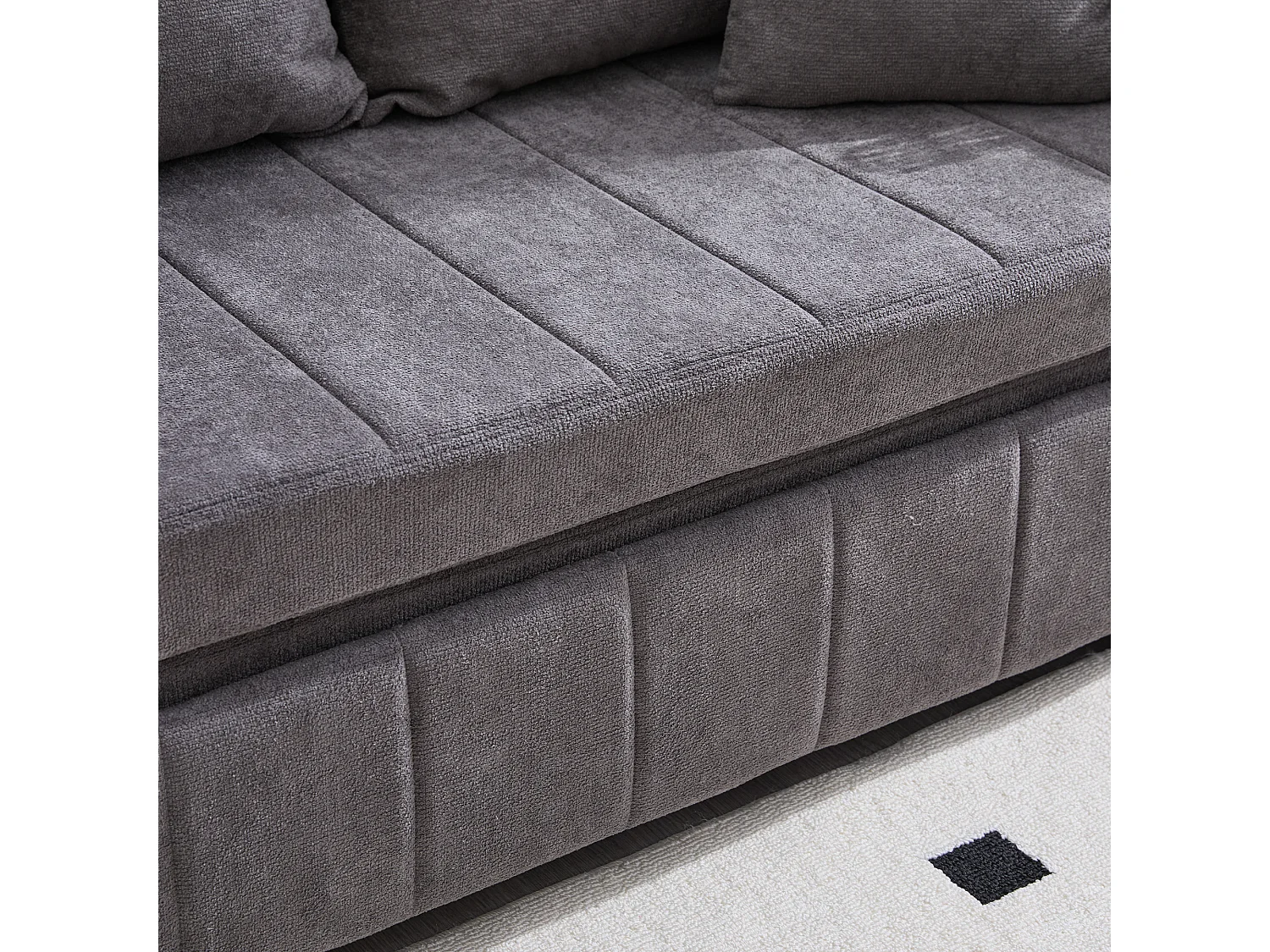 Canapé convertible 2 places en chenille gris - Canapé-lit avec accoudoirs porte-gobelets - port USB intégré - Idéal pour petit espace ou bureau