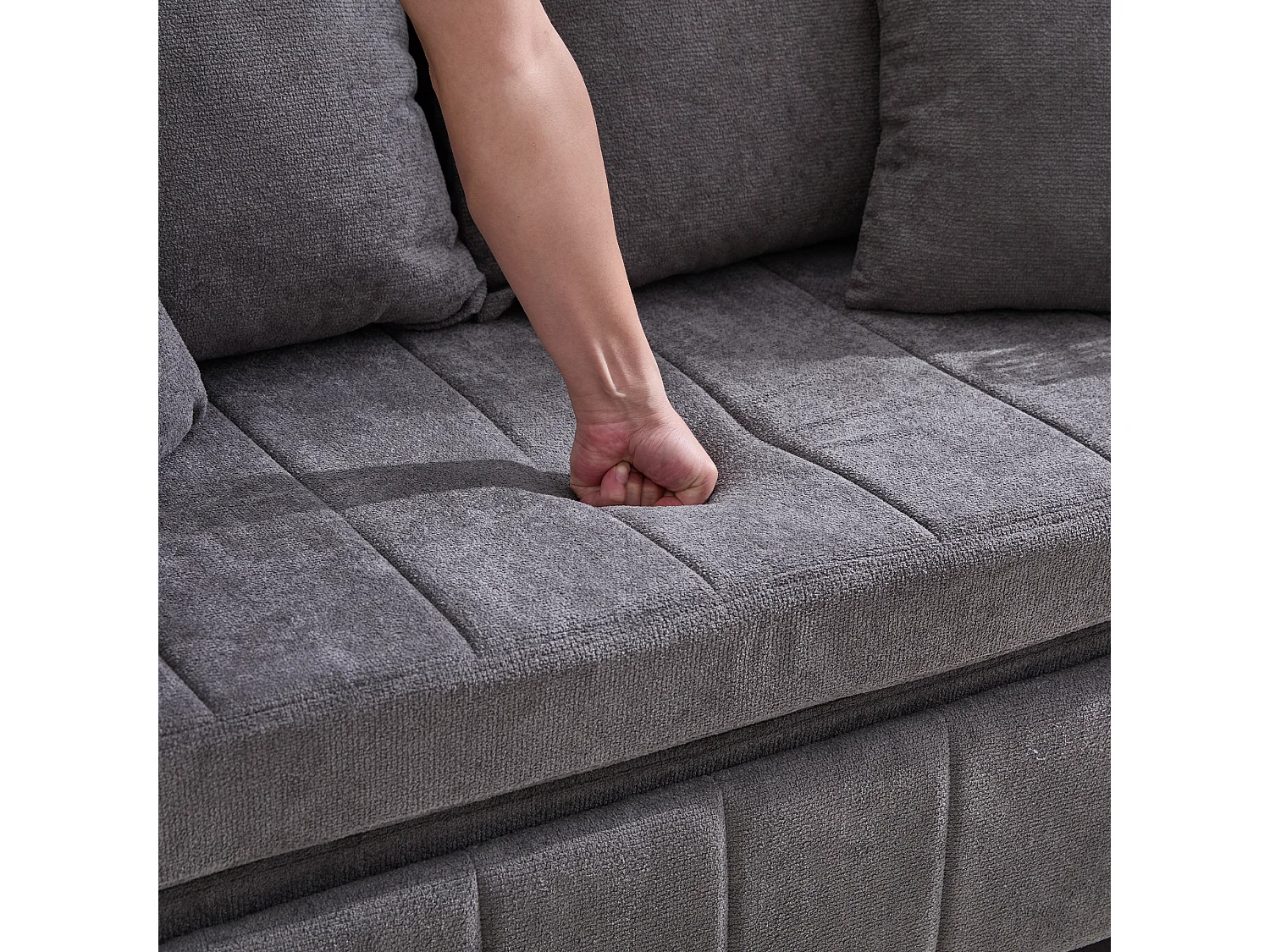 Canapé convertible 2 places en chenille gris - Canapé-lit avec accoudoirs porte-gobelets - port USB intégré - Idéal pour petit espace ou bureau