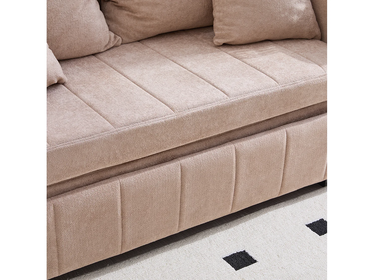 Canapé convertible 2 places en chenille taupe - Canapé-lit avec accoudoirs porte-gobelets - port USB intégré - Idéal pour petit espace ou bureau