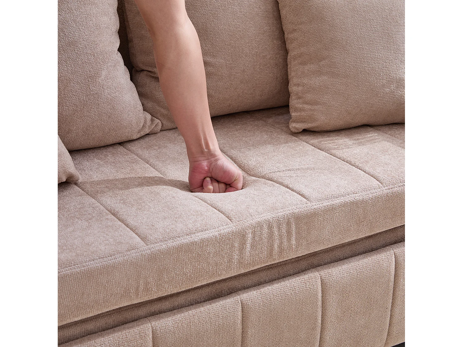 Canapé convertible 2 places en chenille taupe - Canapé-lit avec accoudoirs porte-gobelets - port USB intégré - Idéal pour petit espace ou bureau