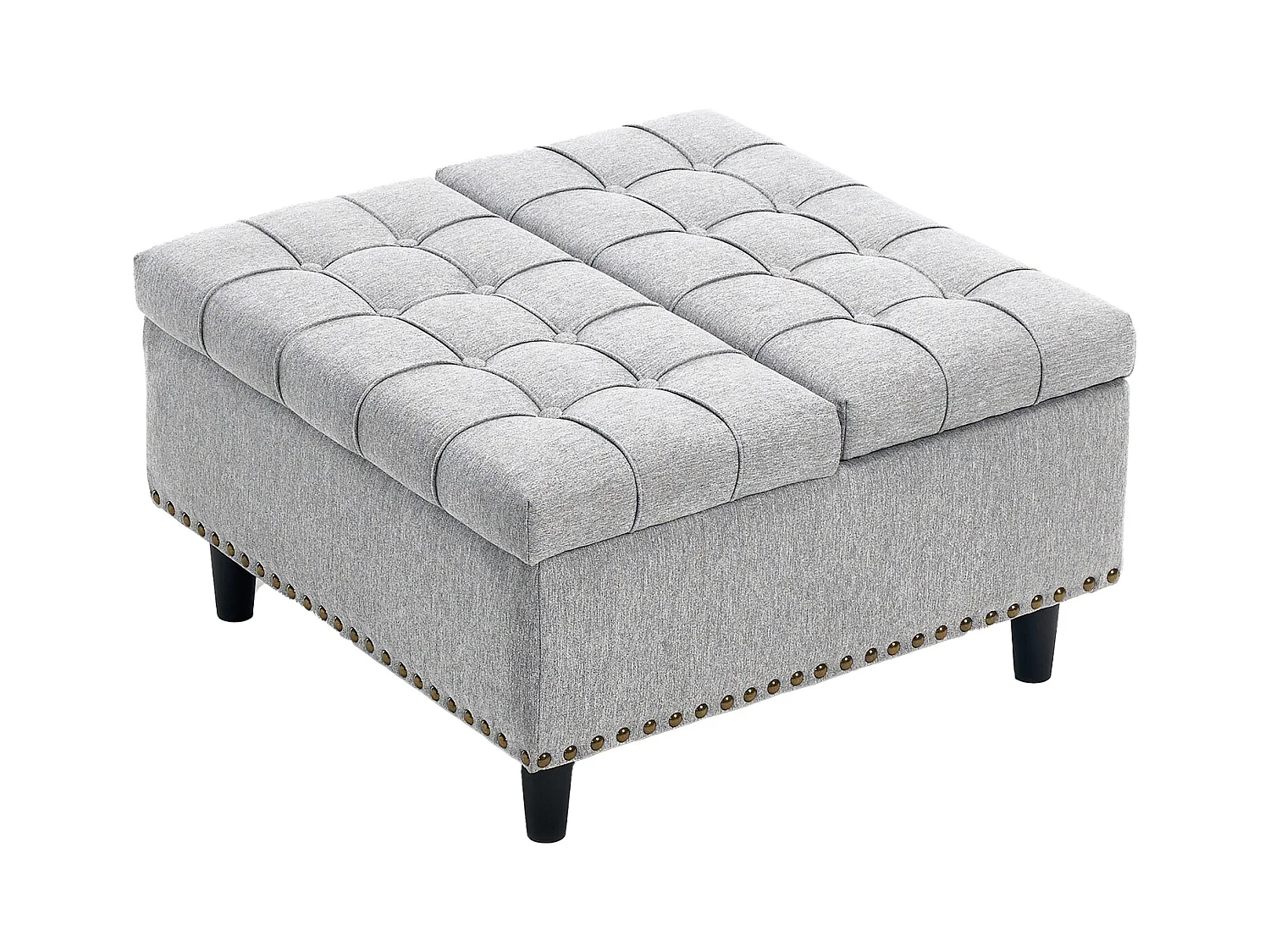 Pouf coffre en tissu coton‑lin gris - Repose-pieds – mousse haute résilience