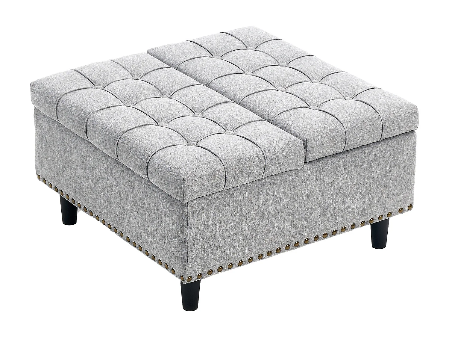 Pouf coffre en tissu coton‑lin gris - Repose-pieds – mousse haute résilience