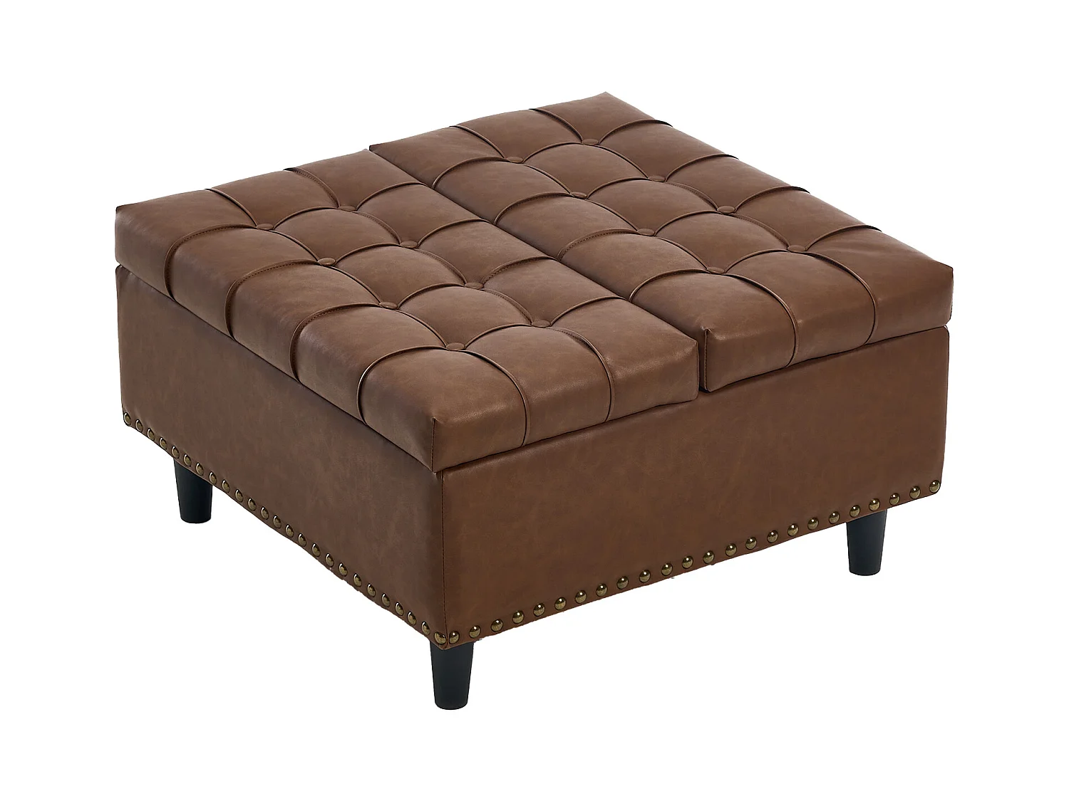 Pouf coffre en simili-cuir marron - Repose-pieds – mousse haute résilience - idéal pour le salon ou l’entrée