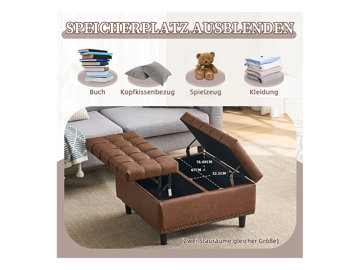 Pouf coffre en simili-cuir marron - Repose-pieds – mousse haute résilience - idéal pour le salon ou l’entrée