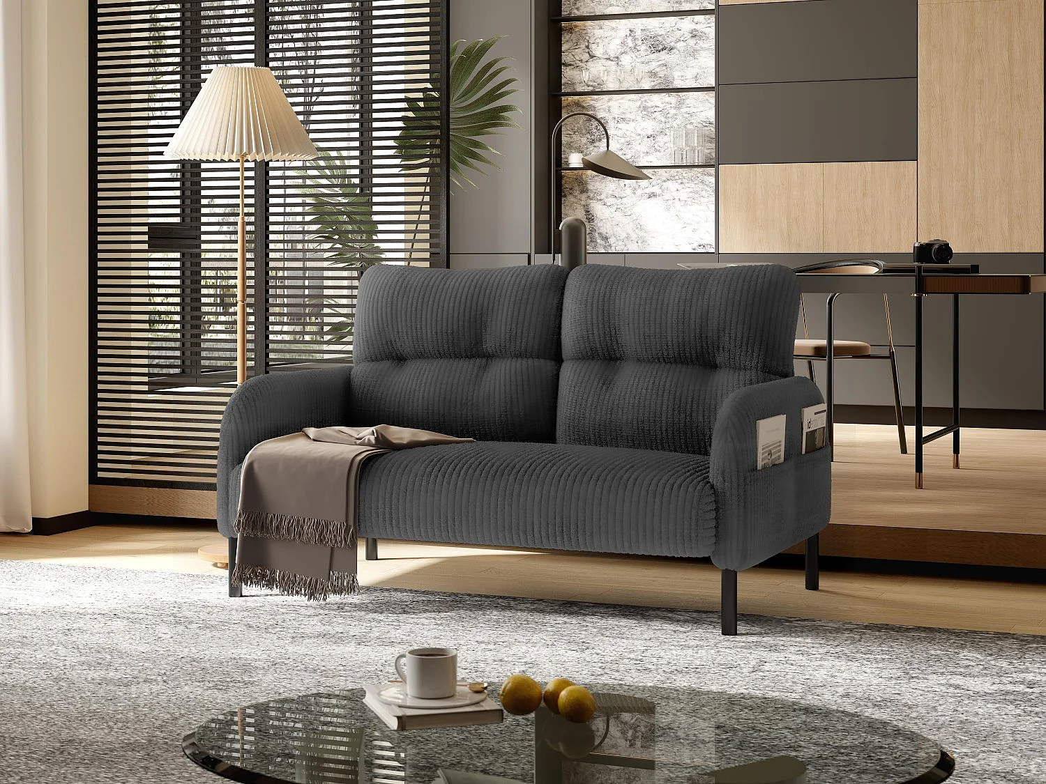 Corduroy 2-zitsbank - Modulaire bank met zijzakken - Ideaal voor kleine woonkamers, studio's of studentenkamers