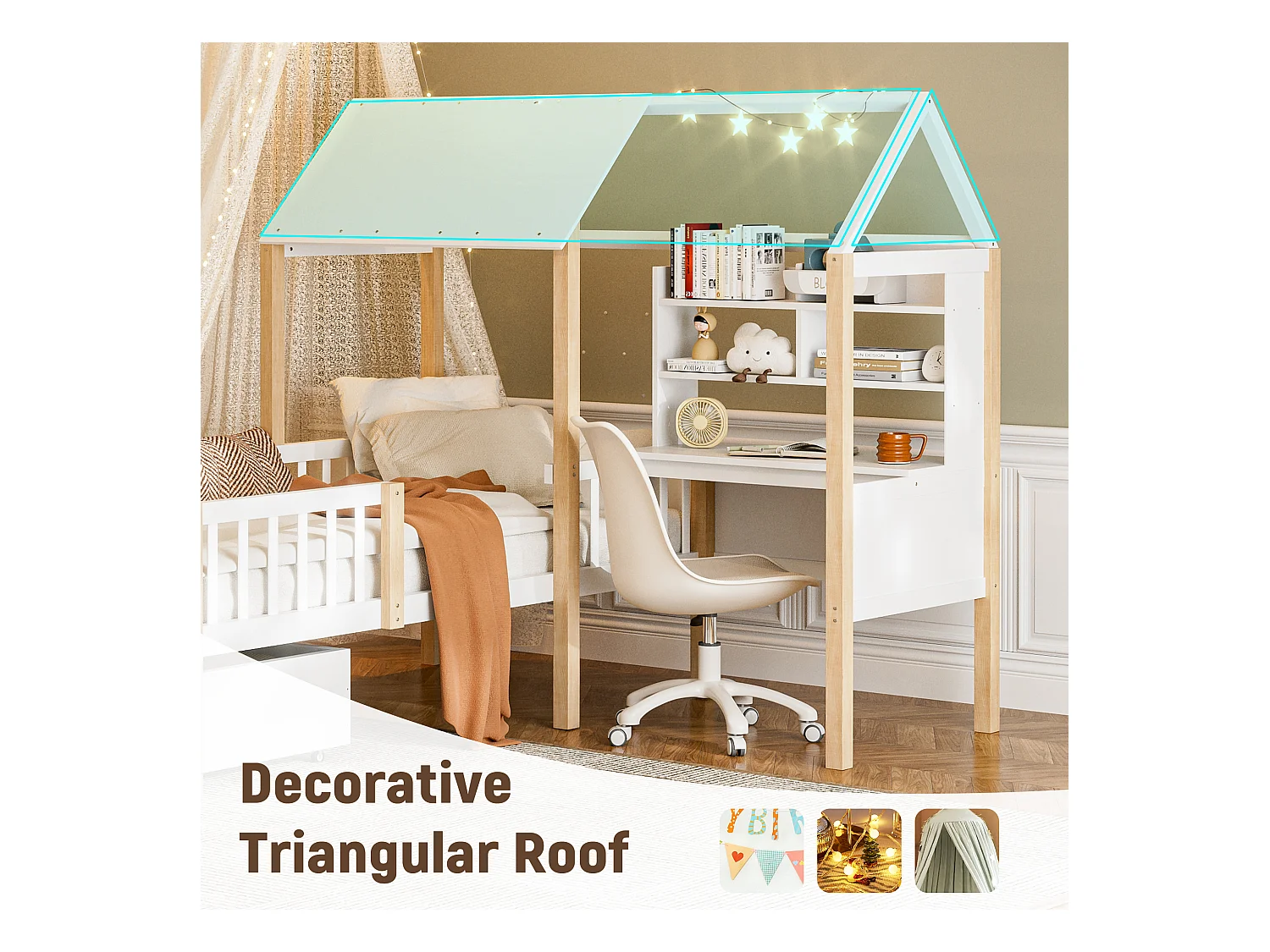 Lit Cabane Blanc avec Bureau et Tiroirs – Structure Multifonction 90x200 cm, Gain de Place pour Chambre d’Enfant ou Adulte