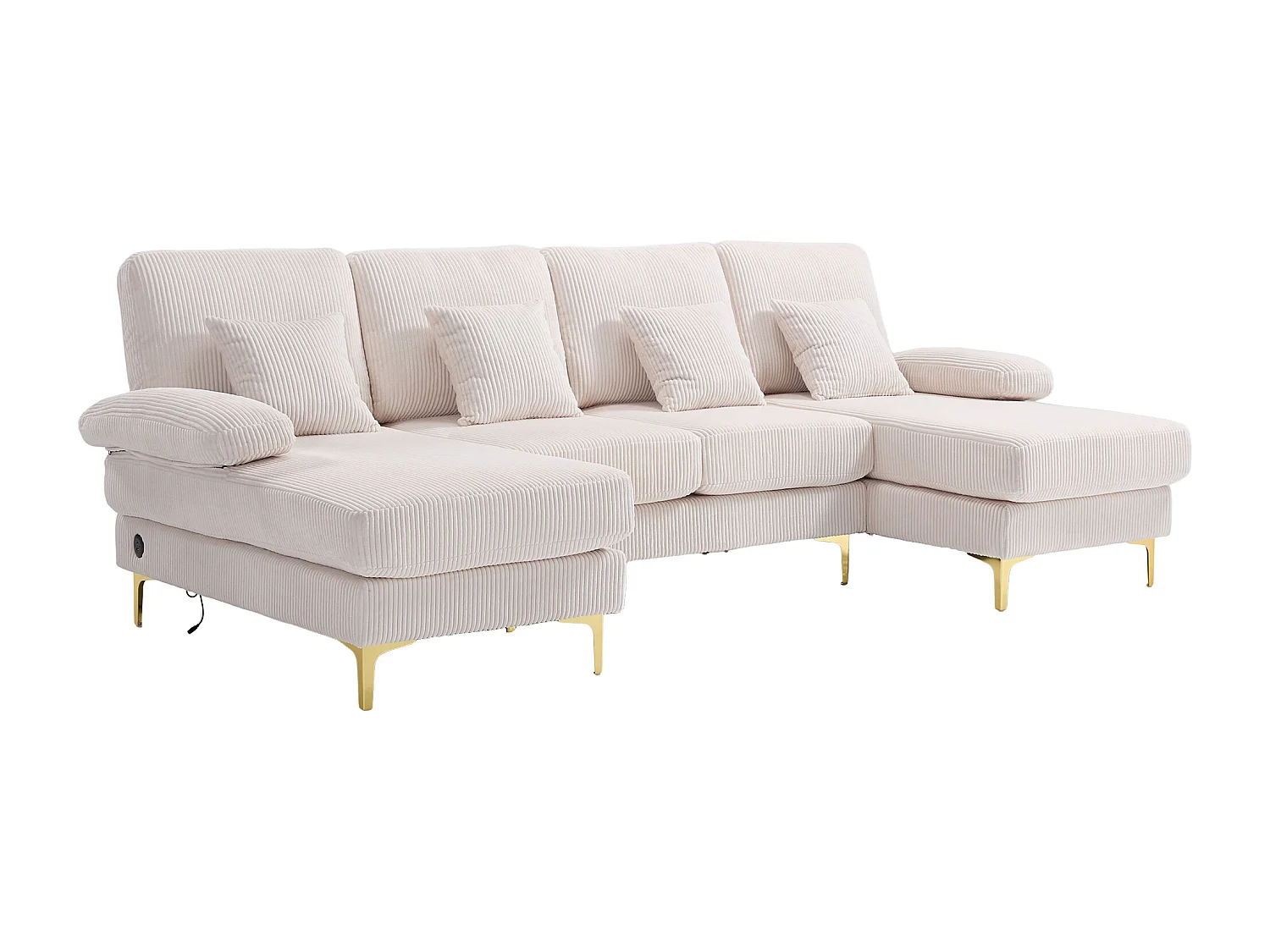 Canapé 4 places - Canapé d'angle modulable en velours Beige - Coussins amovibles double épaisseur - LED intégré et port USB - confort ergonomique et soutien optimal