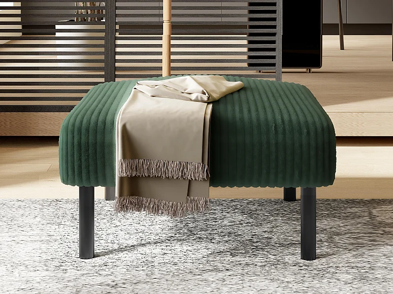 Pouf velours côtelé beige à assise haute résilience - Pouf multifonction - Idéal pour salon cosy ou chambre