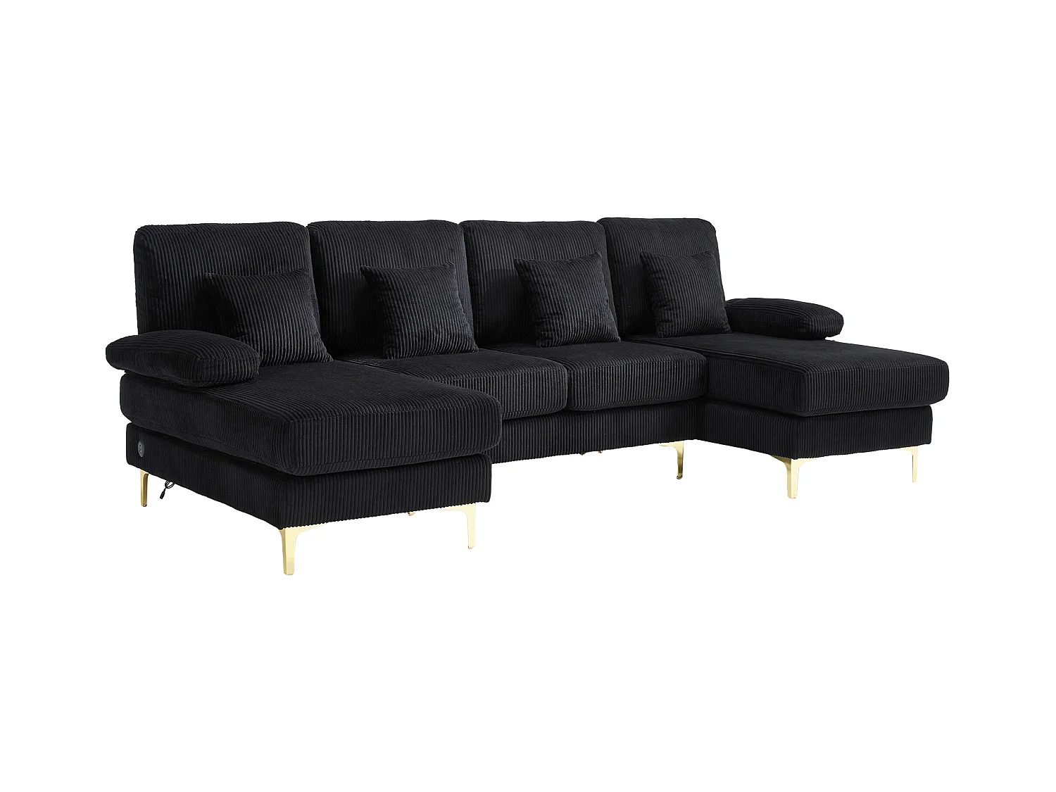 Canapé 4 places - Canapé d'angle modulable en velours noir - Coussins amovibles double épaisseur - LED intégré et port USB - confort ergonomique et soutien optimal